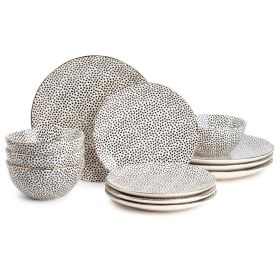 Dinnerware Black & White Medallion Stoneware, 12 Piece Set